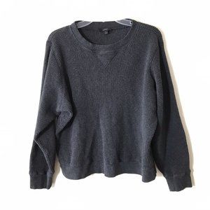 EUC J.Crew Charcoal Gray 100% Cotton Waffle Knit Sweatshirt Thermal Crewneck L